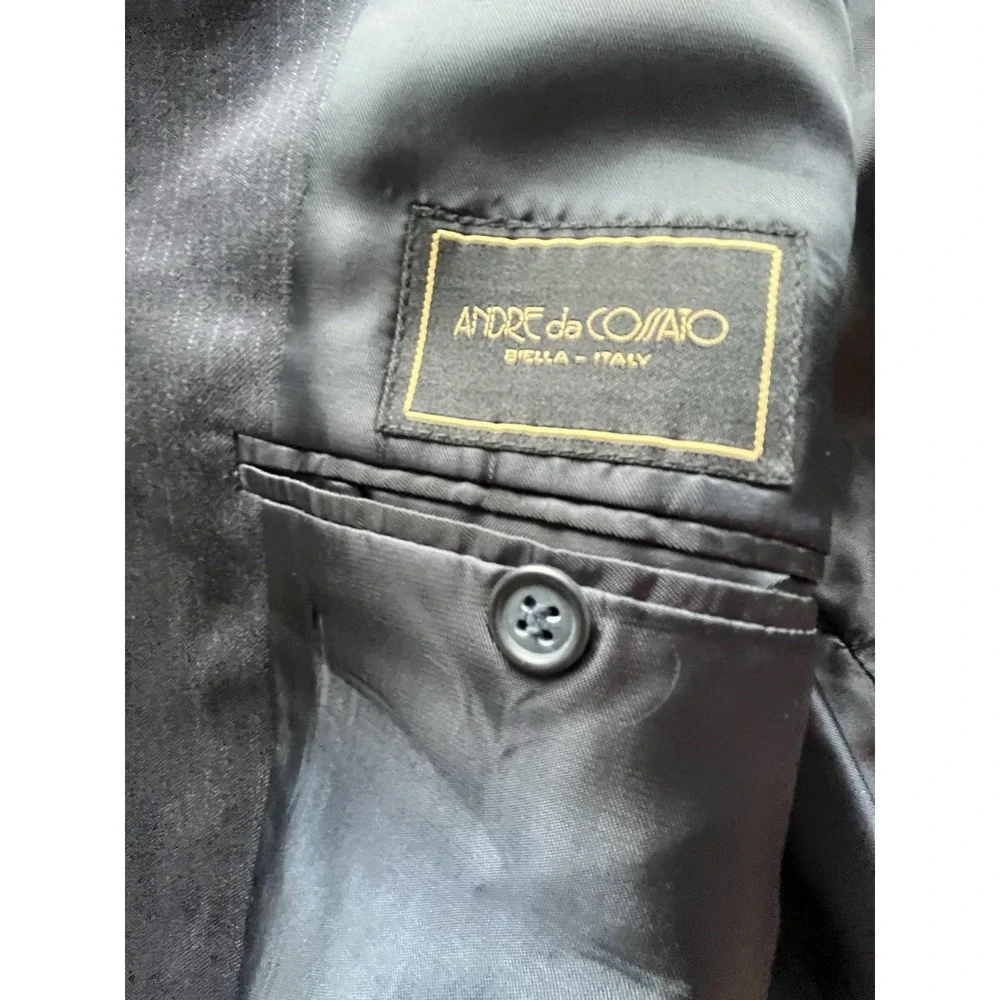 Andrea Da Cossato 48R Regular 3 Button Black Pin Striped 100% Wool Blazer Jacket